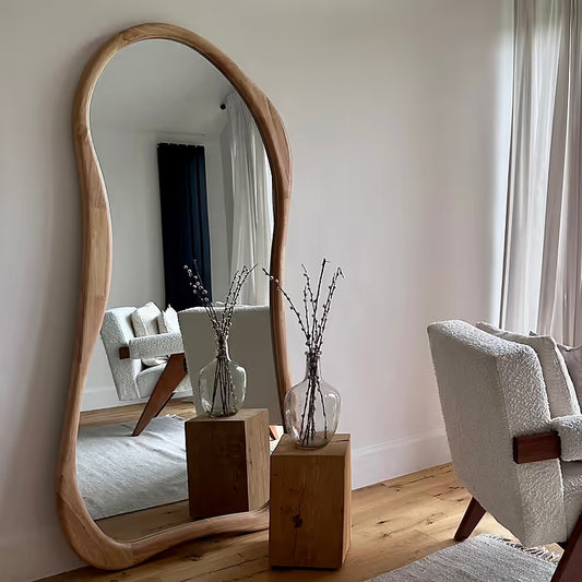 Cambre - Grand miroir irrégulier en bois clair pleine longueur 170 cm x 85 cm